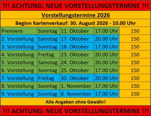 Änderung der Vorstellungstermine